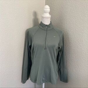 Nike Womens Green Fit Dry 1/4 Zip Long Sleeves Activewear PulloverSize L (12-14)
